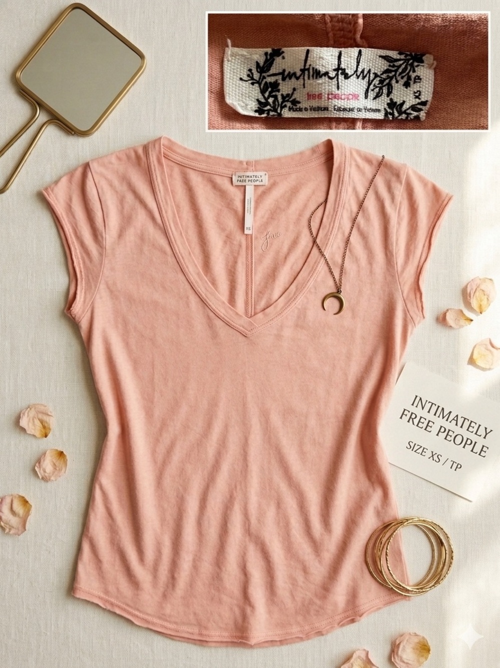 Intimately Free People Rock The Boat V-Neck Tee Pink XS